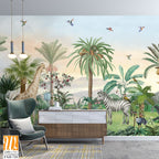 Tropical forest, wild wallpaper mural, jungle background, birds and animal. [WP-FXH-720]