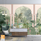 Jungle wall mural wallpaper, watercolor background, forest,birds, peacock. [WP-FXH-721]