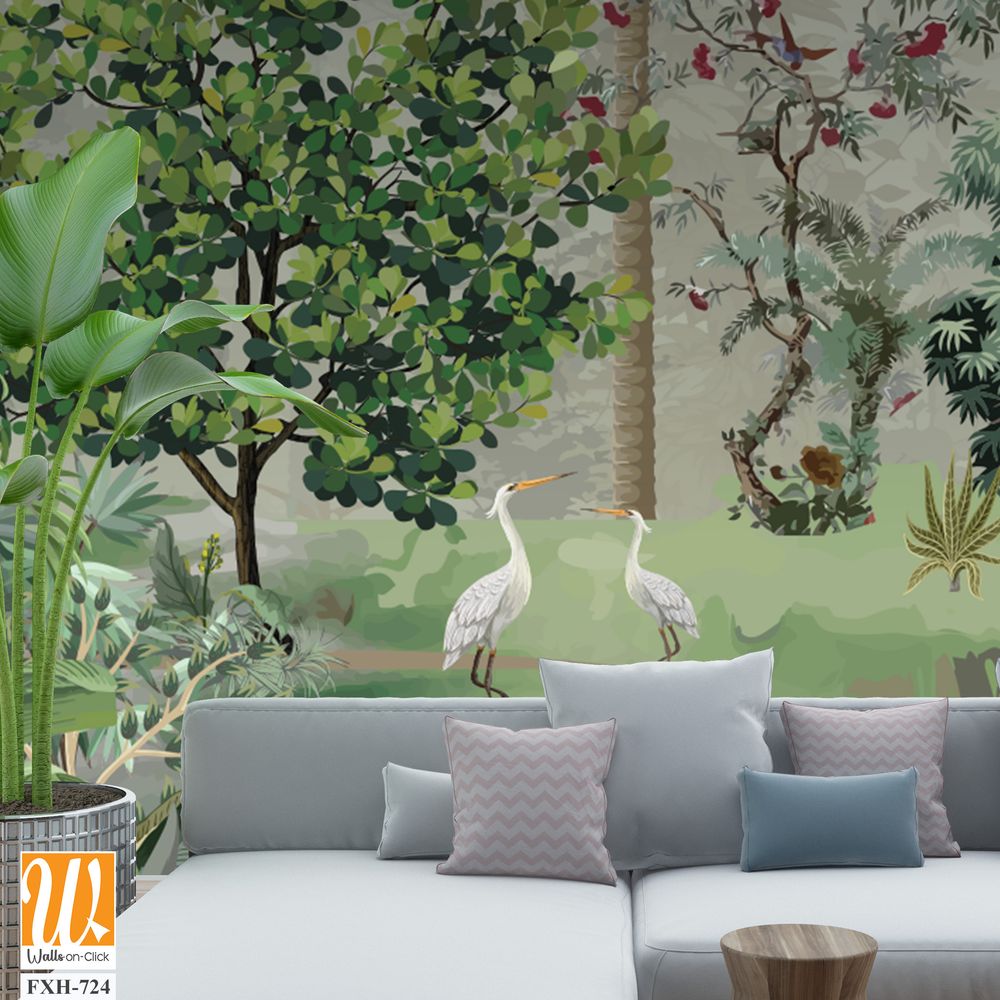 Palm Trees Tropical Wallpaper, Jungle Landscape Mural Decor,Mughal garden. [WP-FXH-724]
