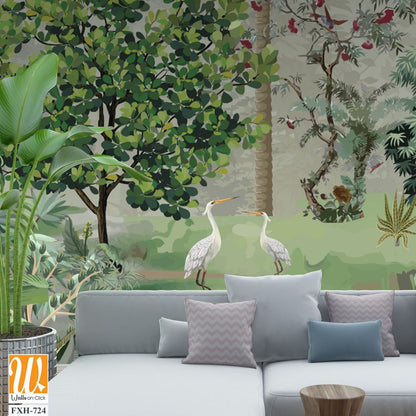 Palm Trees Tropical Wallpaper, Jungle Landscape Mural Decor,Mughal garden. [WP-FXH-724]