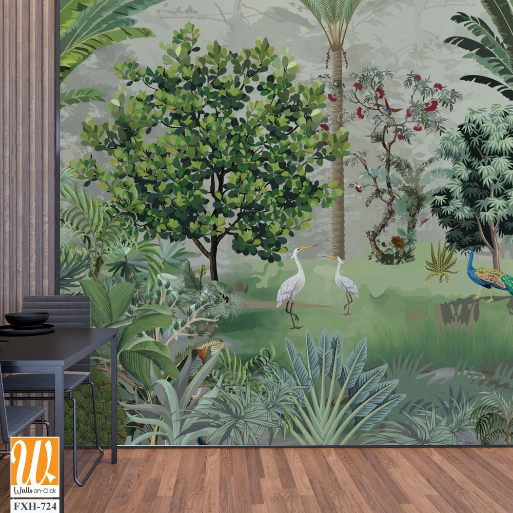 Palm Trees Tropical Wallpaper, Jungle Landscape Mural Decor,Mughal garden. [WP-FXH-724]