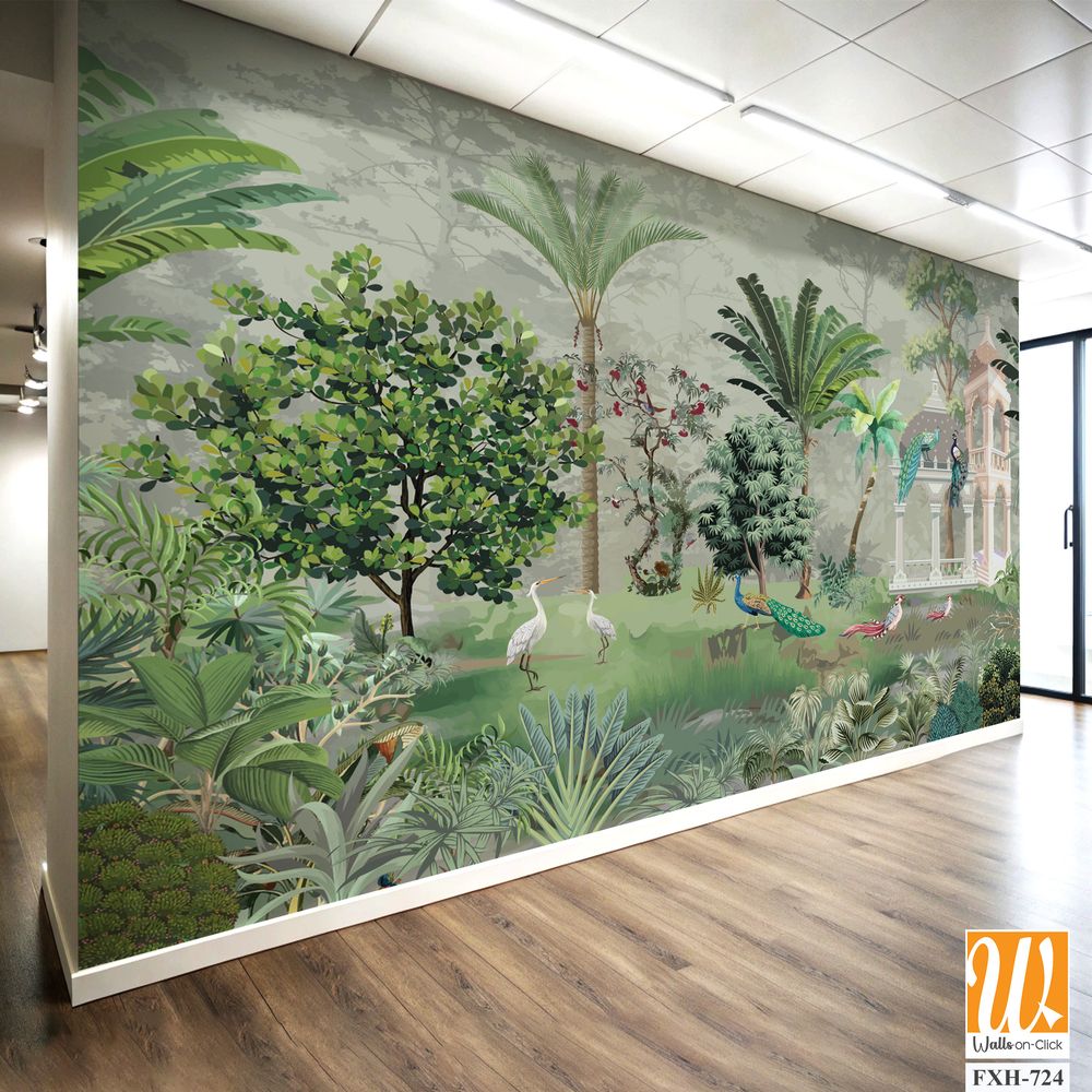 Palm Trees Tropical Wallpaper, Jungle Landscape Mural Decor,Mughal garden. [WP-FXH-724]