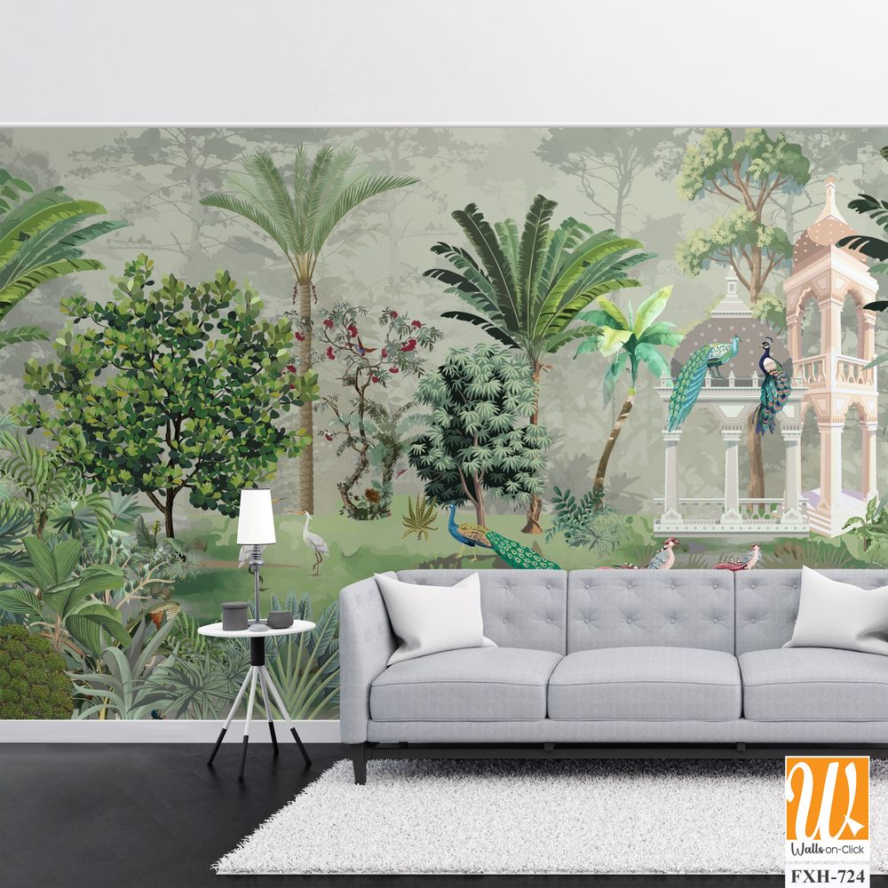 Palm Trees Tropical Wallpaper, Jungle Landscape Mural Decor,Mughal garden. [WP-FXH-724]