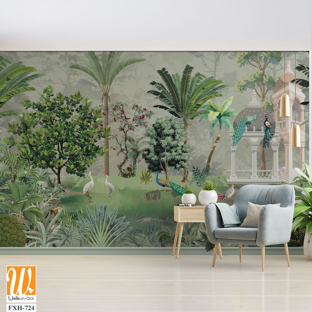 Palm Trees Tropical Wallpaper, Jungle Landscape Mural Decor,Mughal garden. [WP-FXH-724]