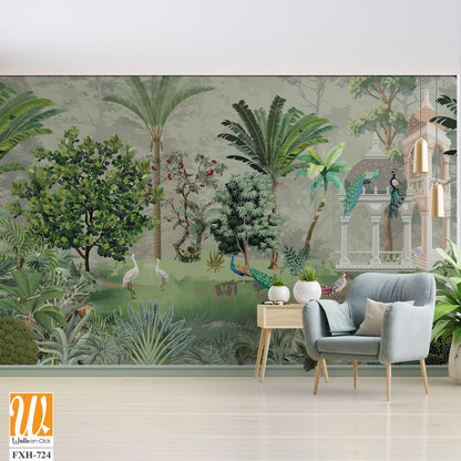 Palm Trees Tropical Wallpaper, Jungle Landscape Mural Decor,Mughal garden. [WP-FXH-724]