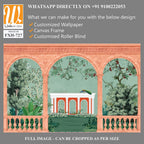 Ancient greek garden wallpaper.Greek, Roman, Greek arch, garden, peacock, wallpaper Illustrations. Roman architecture dome, fountain, parrot landscape illustration for wallpaper. [WP-FXH-727]