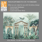Traditional Mughal garden, peacock, plant botanical illustration. Mural wallpaper design, landscape illustration. [WP-FXH-736]