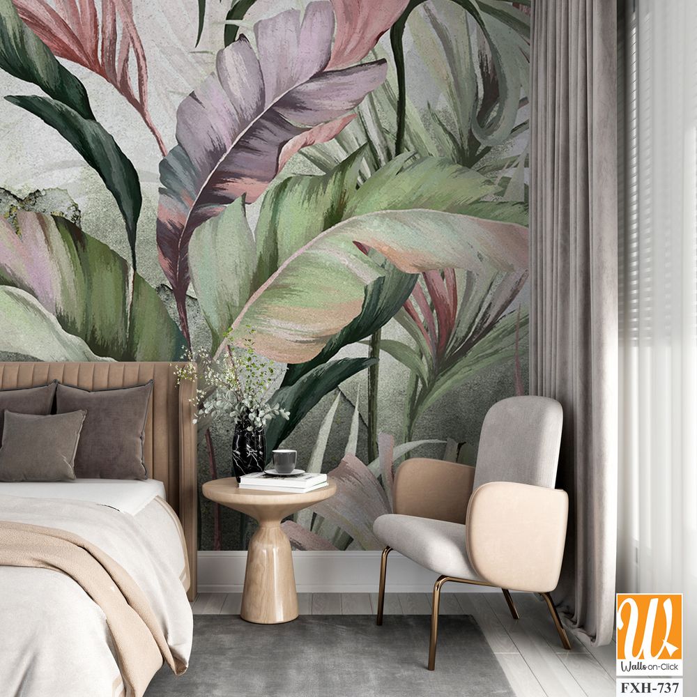 Wallpaper with bright plants brings rich colors and dynamic patterns to the interior. Such wallpaper can include a variety of flowers, exotic leaves and tropical vegetation, creating the impression of [WP-FXH-737]