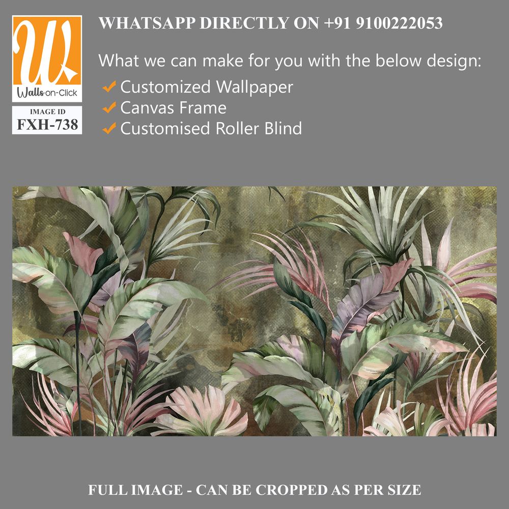 Bright tropical leaves on a textured background, pattern in green tones, photo wallpaper for the interior. [WP-FXH-738]