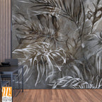 Texture background in gray and beige tones depicting leaves, art drawing, photo wallpaper for the interior [WP-FXH-739]