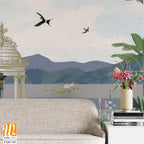 Traditional Mughal Mural Design, Mughal Mural, Mughal Background, Dom, Birds. [WP-FXH-743]