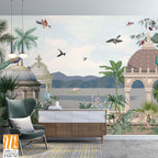Traditional Mughal Mural Design, Mughal Mural, Mughal Background, Dom, Birds. [WP-FXH-743]