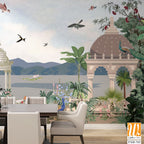 Traditional Mughal Mural Design, Mughal Mural, Mughal Background, Dom, Birds. [WP-FXH-743]
