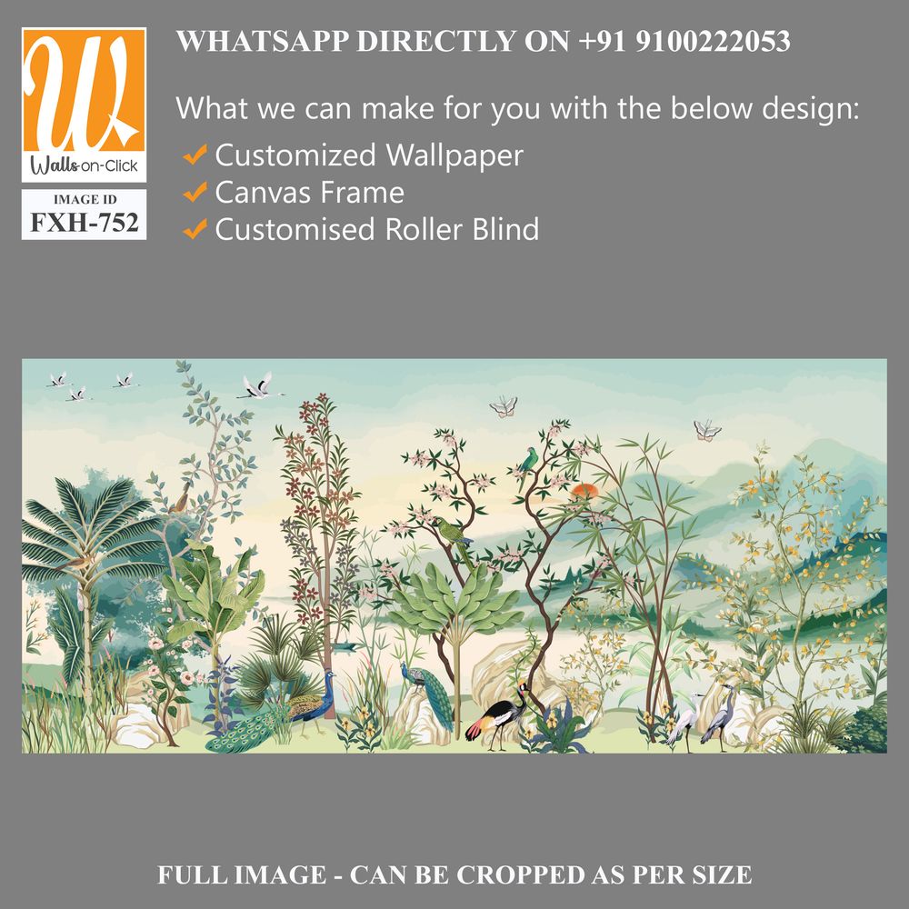 Painted,Tree,Without,Fruit,On,White,Background.,Chinoiserie.Tropical Background, birds, watercolor background. [WP-FXH-752]