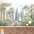 Italian garden with peacock, bird, tree vintage illustration for wallpaper [WP-FXH-759]