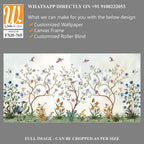 Chinoiserie Magnolia Mural, Tropical Mural Design, birds, Watercolor trees. [WP-FXH-765]