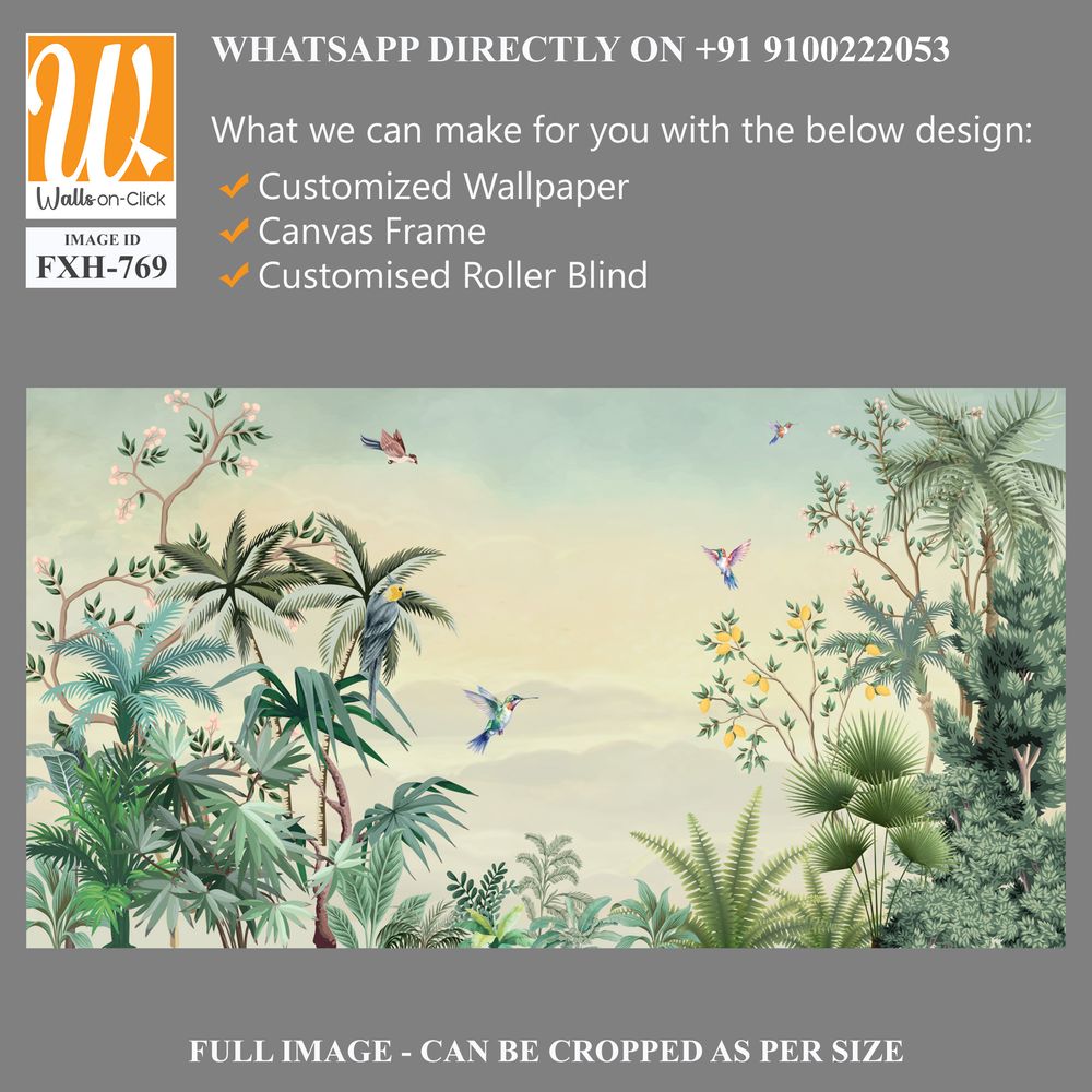 Chinoiserie Mural Wallpaper - Timeless Elegance Design, Watercolor Background, Birds. [WP-FXH-769]