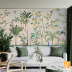 Chinoiserie Wallpaper,beautiful chinoiserie wallpaper for wall Mural, Tropical Plant, Birds, Peacock and watercolor background. [WP-FXH-772]