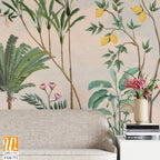 Chinoiserie Wallpaper,beautiful chinoiserie wallpaper for wall Mural, Tropical Plant, Birds, Peacock and watercolor background. [WP-FXH-772]