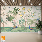 Chinoiserie Wallpaper,beautiful chinoiserie wallpaper for wall Mural, Tropical Plant, Birds, Peacock and watercolor background. [WP-FXH-772]