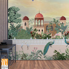 Mughal Garden Illustration, Mughal Landscape Wall Mural Design, Mural Illustration. [WP-FXH-777]
