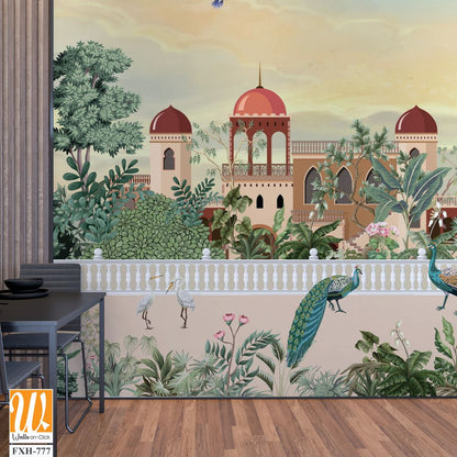 Mughal Garden Illustration, Mughal Landscape Wall Mural Design, Mural Illustration. [WP-FXH-777]