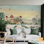 Mughal Garden Illustration, Mughal Landscape Wall Mural Design, Mural Illustration. [WP-FXH-777]