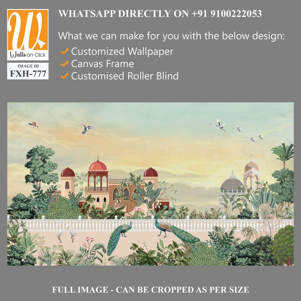 Mughal Garden Illustration, Mughal Landscape Wall Mural Design, Mural Illustration. [WP-FXH-777]
