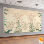 Traditional Mughal Wall Mural, Mughal Arch with Mughal Flower, Peacock, Seamless Background. [WP-FXH-783]