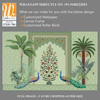 Traditional Mughal Wall Mural Wallpaper, Seamless Wallpaper Design, Mughal Arch with Flower, Peacock, Trees. [WP-FXH-786]