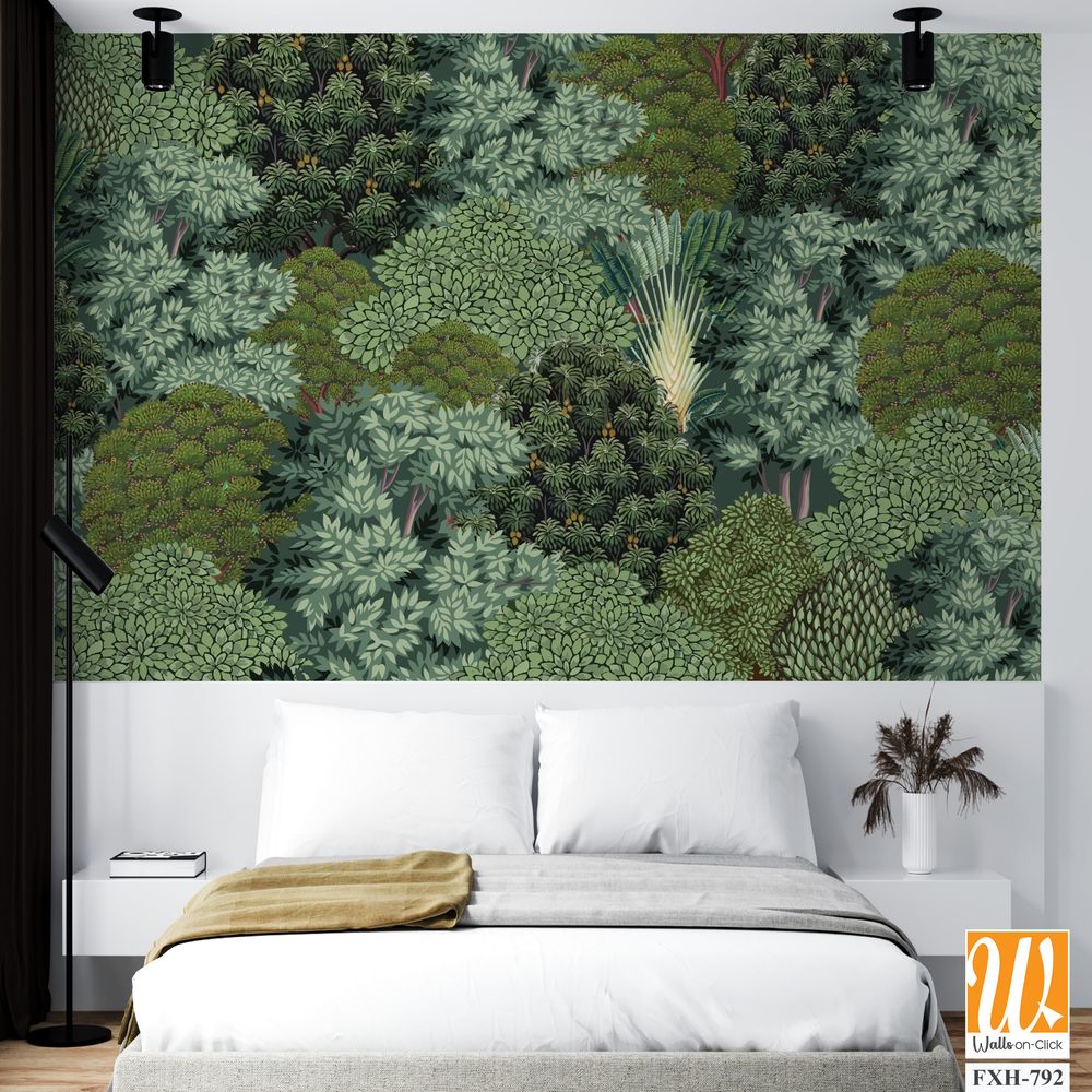 Traditional Mughal tree Wall Mural Design, Seamless Tree Wall Background, Decoration Design for Wedding Decor. [WP-FXH-792]