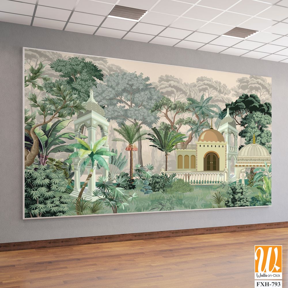 Traditional Mughal Wallpaper, Indian Painting Mughal Emperor And Empress Love Scene. Mughal wall Paintings, Mughal Miniature Paintings. [WP-FXH-793]