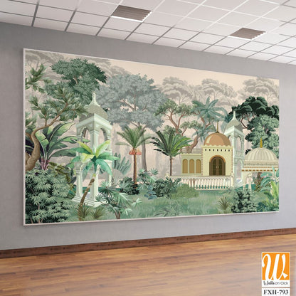 Traditional Mughal Wallpaper, Indian Painting Mughal Emperor And Empress Love Scene. Mughal wall Paintings, Mughal Miniature Paintings. [WP-FXH-793]