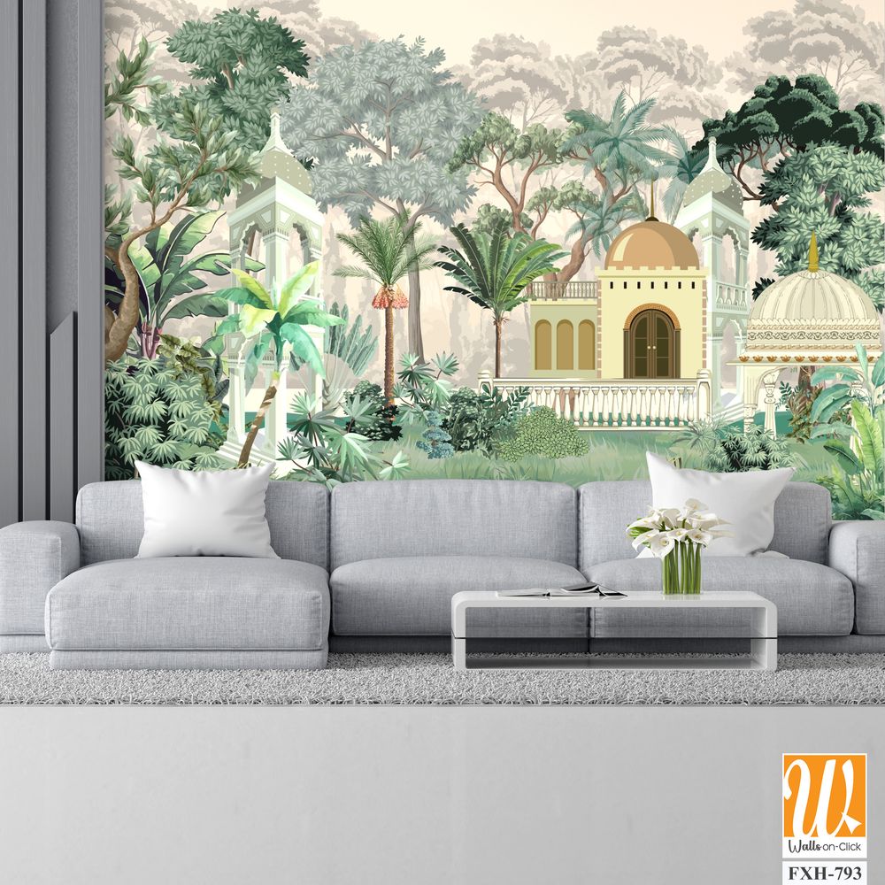 Traditional Mughal Wallpaper, Indian Painting Mughal Emperor And Empress Love Scene. Mughal wall Paintings, Mughal Miniature Paintings. [WP-FXH-793]