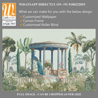 Vintage classical Roman ruins with garden, peacock, parrot, botanical tree and flower seamless pattern illustration [WP-FXH-797]