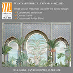 Moroccan wall Mural, Moroccan arch with garden Illustration. [WP-FXH-808]