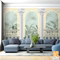 Vintage wallpaper with garden arch place. Antique scenic wallpaper. [WP-FXH-811]