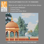 Mughal forest garden with Dome, Birds, plant and botanical tree landscape illustration pattern, Mughal Wall Mural. [WP-FXH-825]