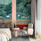 Mughal Garden, Mughal balcony Vintage wallpaper with garden arch place illustration. [WP-FXH-833]