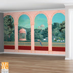 Mughal Garden, Mughal balcony Vintage wallpaper with garden arch place illustration. [WP-FXH-833]