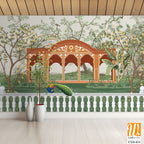 Jungle wallpaper, Palazzo wallpaper, Mughal wall paper, Birds, Tree, Watercolor background. [WP-FXH-834]