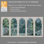 Roman ancient architecture, bird, botanical, peacock, landscape illustration for wallpaper [WP-FXH-840]