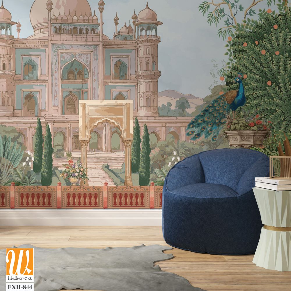 Mughal garden landscape with monument for wallpaper [WP-FXH-844]