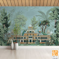 Traditional Mughal Garden Illustration, Mughal Palace, Peacock, Mughal Mural Illustration. [WP-FXH-848]