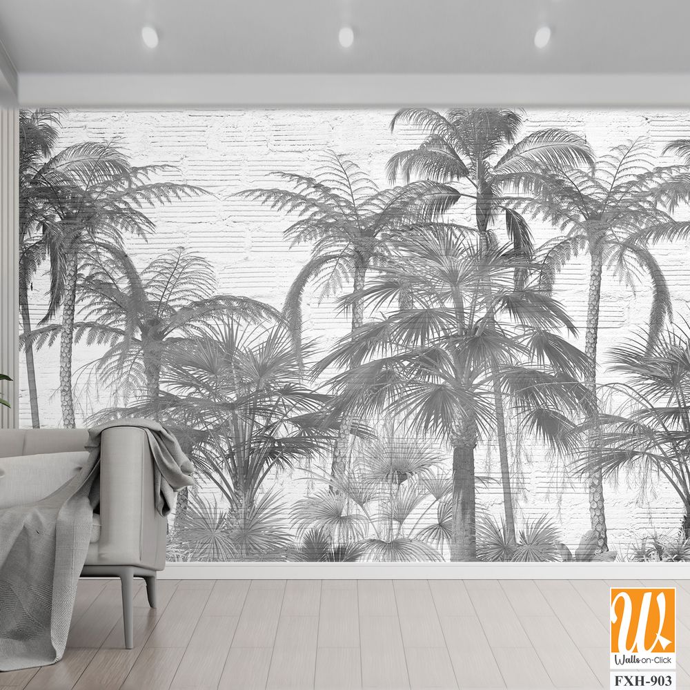 Tropical leaves and Trees Wallpaper design - 3D illustration [WP-FXH-903]